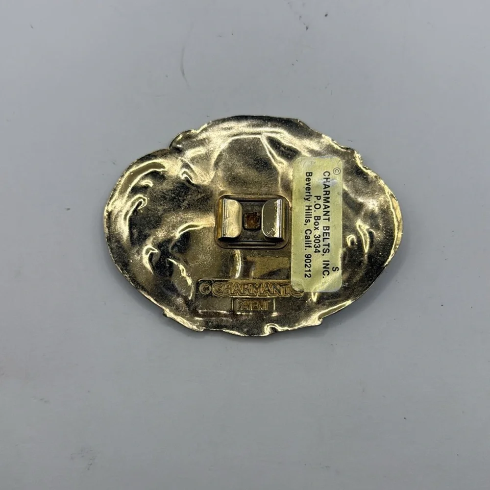 Vintage Charmant Belts Inc Gold Tone Blue Crane Swan Bird Goose Belt Buckle